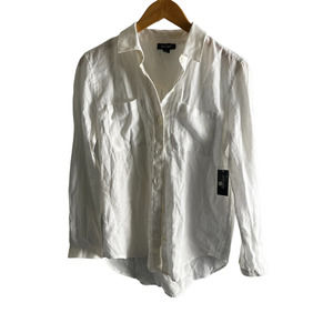 Lord & Taylor cream linen button up collar, pockets NWT